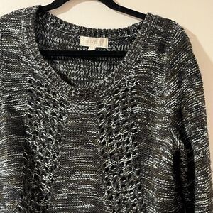 Olive & Oak Charcoal Gray & Baby Blue Cable Knit Soft Pullover Sweater Womens XL